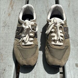 New Balance Khaki and White Sneakers